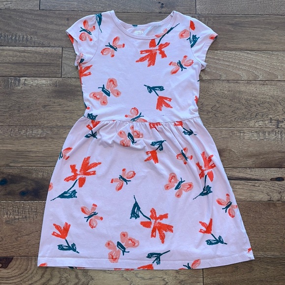 Carters Kid Girls Short-Sleeve Dress - Pink - Flowers - Butterflies - Size 8 |8A - Picture 1 of 16
